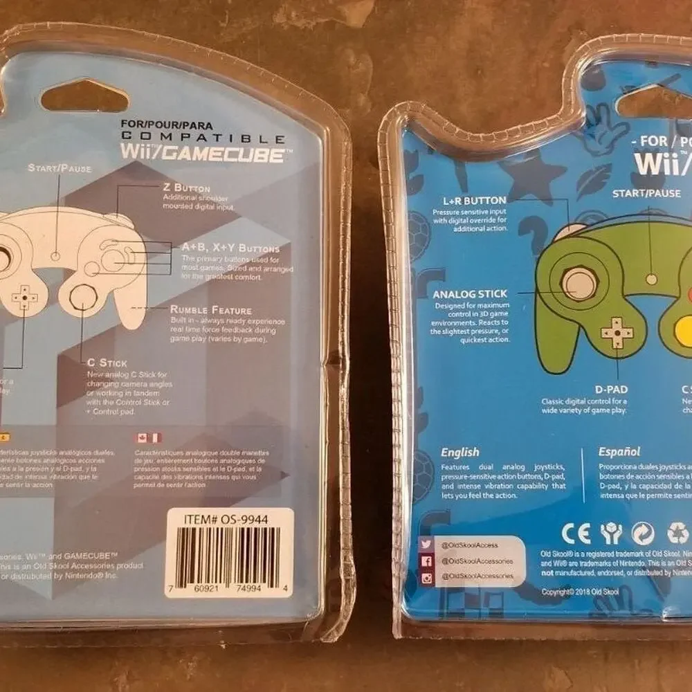 2 Gamecube Controllers - Purple & Green (NEW) - Nintendo - Old Skool